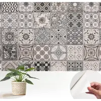 Wallfluent Zelfklevend Fotobehang - Grijs Vliesbehang - 152x104 cm - Tegelpatronen Fotobehang - Woonkamer behang Texturen - Bubble Free Behang - Makkelijk Aan Te Brengen Behang