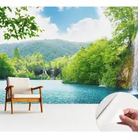 Wallfluent Zelfklevend Fotobehang - Groente Vliesbehang - 312x219 cm - Natuurlijke Waterval Behang Zonder Lijm - Gang behang Landschappen - Scheurbestendig Behang - Polyester Behang