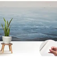 Wallfluent Zelfklevend Fotobehang - Blauw Vliesbehang - 208x146 cm - De Zee Is Kalm. Behang Zonder Lijm - Gang behang Landschappen - Makkelijk Aan Te Brengen Behang - Polyester Behang