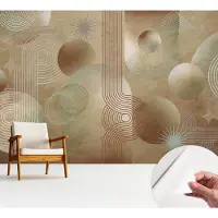 Wallfluent Zelfklevend Fotobehang - Beige Vliesbehang - 312x219 cm - Geometrisch Patroon Fotobehang - Woonkamer behang Abstractie - Bubble Free Behang - Makkelijk Aan Te Brengen Behang