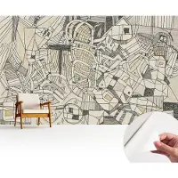 Wallfluent Zelfklevend Fotobehang - Zwart Vliesbehang - 416x254 cm - Geometrische Abstractie Fotobehang - Woonkamer behang Abstractie - Bubble Free Behang - Makkelijk Aan Te Brengen Behang