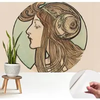 Wallfluent Zelfklevend Fotobehang - Beige Vliesbehang - 208x146 cm - Art Nouveau-Portret Behang Zonder Lijm - Slaapkamer behang Deel - Scheurbestendig Behang - Bubble Free Behang