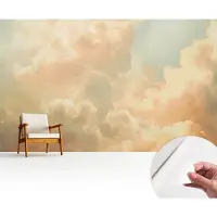 Wallfluent Zelfklevend Fotobehang - Wit Vliesbehang - 416x254 cm - Etherische Wolken Behang Zonder Lijm - Gang behang Landschappen - Luchtbelvrij Behang - Bubble Free Behang