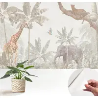 Wallfluent Zelfklevend Fotobehang - Wit Vliesbehang - 152x104 cm - Tropische Oase Fotobehang - Woonkamer behang Dieren - Bubble Free Behang - Makkelijk Aan Te Brengen Behang