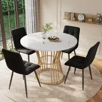 Ninkear Keukentafel, metalen frame, marmerlook, wit/goud (wit)