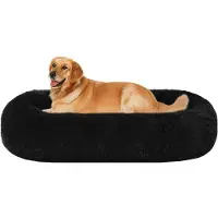 HMTOPE Orthopedisch hondenbed, rond, donutvormig, zacht, wasbaar, diameter 100 cm, zwart