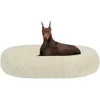 HMTOPE Hondenbed, rond, orthopedisch, knus, wasbaar, 120 cm diameter, beige
