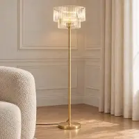 LUCANDE Vloerlamp Meritt, messing / goud, Woon-/ Eetkamer, Glas, Modern, vloerlamp