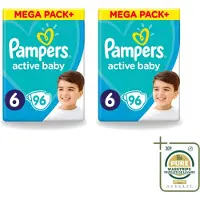 Pampers 2 x - Active Baby - Luiers - Maat 6 (13-18 kg) - Extra Groot - 96 Luiers - Wasstrips - Luiers Voor Baby - Droge Luiers - Beschermende Luiers - Actieve Luiers - Superabsorberende Luiers