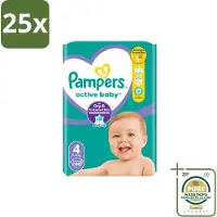 Pampers 25 x – Luiers – Active Baby Maat 4 – 46 Luiers - Wasstrips - Baby Luier - Baby Droog - Baby Luier Actief - Baby Luier 46 Stuks - Baby Luier 9-14 Kg