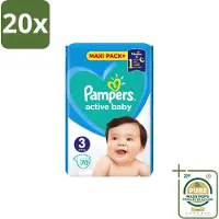 Pampers 20 x – Luiers – Active Baby Maat 3 – 70 Luiers - Wasstrips - Baby-luiers - Droge Billetjes - Huidbescherming - Luchtdoorlatende Luiers - Absorberende Luiers