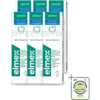 Elmex 6 x - Tandpasta - Sensitive Whitening - Triple Protection - 75 ml - Wasstrips - Gevoelige Tanden - Tandpasta - Witte Glimlach - Mondgezondheid - Bacteriën Bestrijden