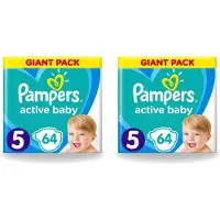 Pampers 2 x - Active Baby - Luiers - Maat 5 (11-16 kg) - Zachte Pasvorm - 64 Luiers - Voordeelverpakking - 2 stuks