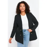Trendyol Dames Zwart Effen Lang Oversized Grote maten Blazers