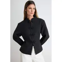 Trendyol TRENDYOLMİLLA Dames Zwart Effen Lang Regular fit Blazers