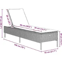 vidaXL Zonnebed met kussen, zwart, polyrotan