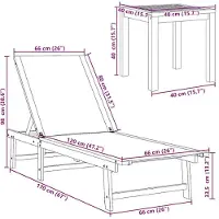 vidaXL Zonnebed met tafel, grijs, massief acaciahout en textielstof