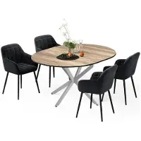 Vicco Eettafel set Loyd Eiken rustiek/Grijs 120 x 120 cm met 4 eetkamerstoelen (zwart), Model 62779