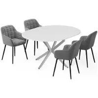 Vicco Eettafel set Loyd Wit/Grijs 120 x 120 cm met 4 eetkamerstoelen (grijs), Model 62781