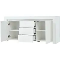 OKWISH Dressoir - Hoogglans Met Ledverlichting - Voor Woonkamer Hal Kantoor - Mdf Wit - 140 X 40 X 65 Cm - 2 Deuren 3 Laden