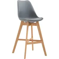 CLP barkruk Cannes, kunststof, met rugleuning en voetsteun | Kleur: grijs, frame: naturel