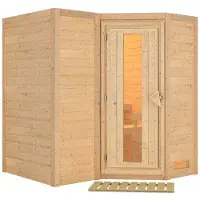 Karibu Sauna Binnenkabine Sahib: Binnen sauna met 3 houten zitbanken in een natuurlijke uitvoering. Wanddikte: 40 mm. Infrarood sauna