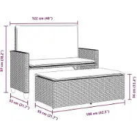 vidaXL Tuinbank met kussens en voetenbank poly rattan beige