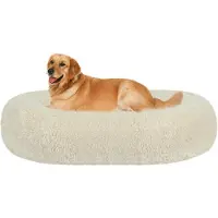 HMTOPE Orthopedisch hondenbed, rond, donutvormig, zacht, wasbaar, diameter 100 cm, beige