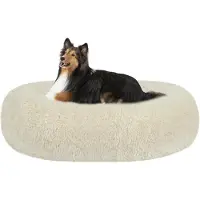 HMTOPE Orthopedisch hondenbed, rond, donutvorm, wasbaar, 80 cm diameter, beige