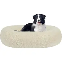 HMTOPE Orthopedisch hondenbed, rond, donutvorm, zacht, wasbaar, 90 cm diameter, beige