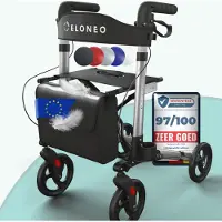 Aktiv shop GmbH ELONEO inklapbare en lichte rollator met zitplaats, lichtgewicht reiskofferrolator van aluminium, loophulp met 8-voudige hoogteverstelling, inklapbaar in 3 standen