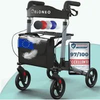 Aktiv shop GmbH ELONEO inklapbare en lichte rollator met zitplaats, lichtgewicht reiskofferrolator van aluminium, loophulp met 8-voudige hoogteverstelling, inklapbaar in 3 standen