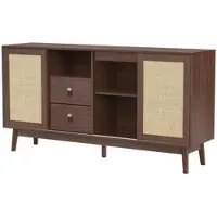 OKWISH Dressoirs 155x38x80 cm - Kast Met 3 Schuifdeuren En 2 Laden - Stabil En Praktisch - Industrieel Design - MDF - Donkerbruin