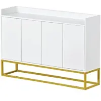 OKWISH Dressoir - Greeploos Minimalistisch - 120x30x80 Cm - 4 Deuren Met Verstelbare Planken - Spaanplaat En MDF Wit