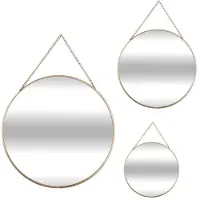 Dripio Set van drie ronde, gouden spiegels met ketting, diameter: 20/24/29 cm