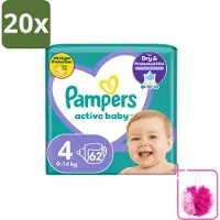 Pampers 20 x – Luiers – Active Baby Maat 4 (9-14 kg) – 62 Luiers - Bulkverpakking - Luiers voor baby - Douchemop - Droge luiers