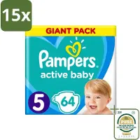 Pampers 15 x - Active Baby - Luiers - Maat 5 (11-16 kg) - Zachte Pasvorm - 64 Luiers - Wasstrips - Luiers Voor Baby - Droge Huid - Luchtdoorlatende Banen - Pasvorm - Absorberende Kern