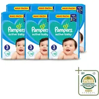 Pampers 6 x – Luiers – Active Baby Maat 3 – 70 Luiers - Wasstrips - Baby-luiers - Droge Billetjes - Huidbescherming - Luchtdoorlatende Luiers - Absorberende Luiers