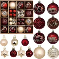 Famanu – Kerstballen set van 44, kunststof en onbreekbaar, 3-6 cm, bordeauxrood