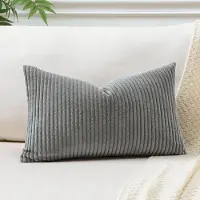 Famanu – Corduroy kussensloop, kussenovertrek, decoratief sierkussen, bankkussen, sierkussen voor bank, woonkamer, 40 x 60 cm, grijs