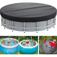 Selius Zwembadafdekking Rond - 366 cm Diameter - 420D Oxford Stof - Zwart - Winterafdekking - Waterdicht - Voor Zwembad En Jacuzzi