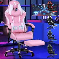 Merkloos Gamestoel - Ergonomisch - Met voetsteun - Roze - Tot 180 kg
