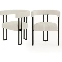 Merkloos Eetkamerstoelen - Bouclé teddystof - Metalen poten - Wit, set van 2 - Voor eetkamer en keuken