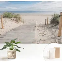 Wallfluent Fotobehang - Wit Vliesbehang - 152x104 cm - Houten Loopbrug Muurschildering - Gang behang Landschappen - Fotobehang Vlies - Slaapkamer behang
