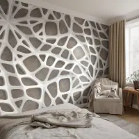 Coloray Vliesbehang - Wit Snellijm Behang - 104x70 cm - Geometrisch Netwerk Muurschildering - Slaapkamer behang Achtergronden En Patronen - Fotobehang Vlies - Slaapkamer behang