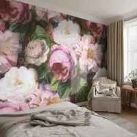Coloray Vliesbehang - Roze Snellijm Behang - 104x70 cm - Bloemige Elegantie Muurschildering - Slaapkamer behang Bloemen En Planten - Fotobehang Vlies - Slaapkamer behang