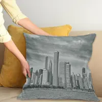 Abakuhaus Chicago Skyline Kussenhoes, Waterfront Stad, Wasbare Kussenhoes met Ritssluiting, Kleurechte Heldere Kleuren en Dubbelzijdige Print, 60 x 60 cm, Grijs