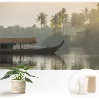 Wallfluent Fotobehang - Grijs Vliesbehang - 152x104 cm - Tropisch Paradijs Fotobehang Vlies - Hal behang Landschappen - Muurschildering - Woonkamer behang
