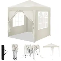Merkloos Partytent Vouwpaviljoen 2 x 2 m - Waterafstotend - UV-bescherming 50+ - Beige - Voor tuin en camping