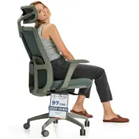 Merkloos Ergonomische bureaustoel ergonomisch bureaustoel kantoorstoel - Verstelbare hoogte - Ademende gazen rugleuning - Groen - Voor thuiswerken en kantoor